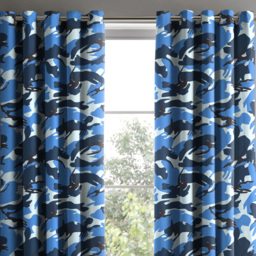 Velosso Blue Camouflage Pencil Pleat Curtains 168 x 183cm - Size: W 168 x D 183cm - Wilko - thumbnail 3