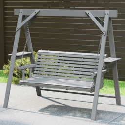 Outsunny 3 Seater Dark Grey Garden Swing Chair with Side Tables - Size: 171 x 217 x 124cm - Wilko