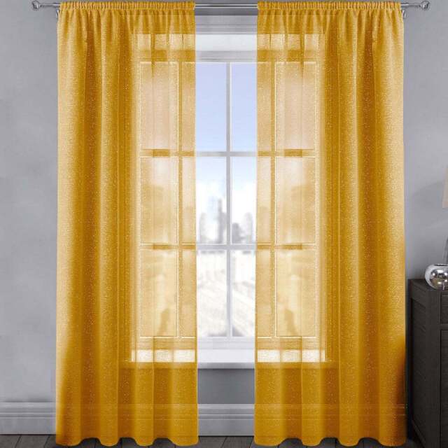 Velosso Alessandria Yellow Shimmer Voile Panel Curtain 137 x 137cm - Size: W 137 x D 137cm - Wilko - image 1