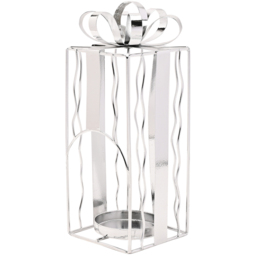 The Seasonal Gift Co. Present Shaped Metal Tealight Holder 22cm - Size: 22 x 9 x 9cm - Silver - Wilko - thumbnail 3