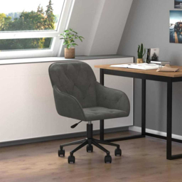 vidaXL Dark Grey Velvet Height-Adjustable Swivel Office Chair with Wheels - Size: 72 x 56 x 61.5cm - Wilko