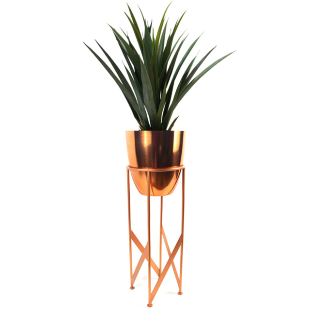 Leaf Artificial Yucca Plant in Copper Planter 90cm - Size: 90 x 19 x 19cm - Orange - Wilko - image 1