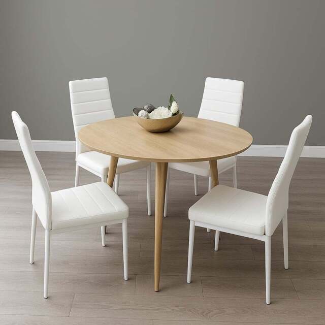 Kosy Koala 4 Seater Faux Leather Round Dining Set White - Beige - Wilko - image 1