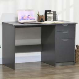 Portland Computer Desk with Drawers Grey High Gloss - Size: 120 x 60 x 76cm - Wilko