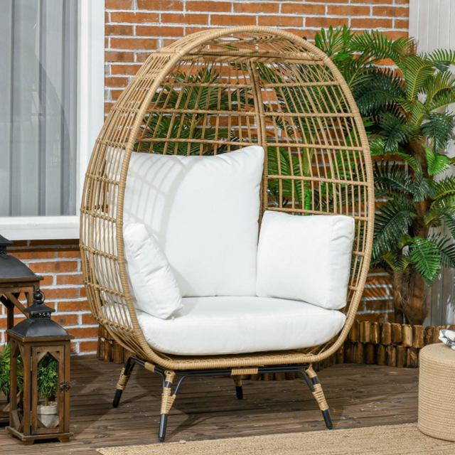 Outsunny Khaki Rattan Outdoor Egg Chair with Cushion - Size: 1 Seater - Green - Wilko - image 1