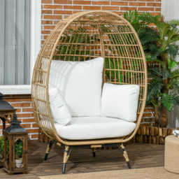 Outsunny Khaki Rattan Outdoor Egg Chair with Cushion - Size: 1 Seater - Green - Wilko - thumbnail 1