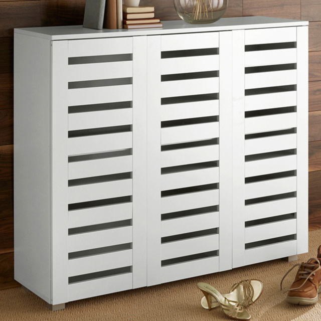 Home Source Oslo 3 Door White Shoe Cabinet - Size: 98.2 x 114 x 33.6cm - Wilko - image 1