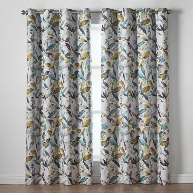 Alan Symonds Green Watercolour Blackout Ring Top Eyelet Curtains 229 x 229cm - Size: W 229 x D 229cm - Wilko - image 1
