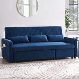 Home Detail Devon Double Sleeper Blue Velvet Pull Out Sofa Bed - Size: 3 Seater - Wilko - thumbnail 1
