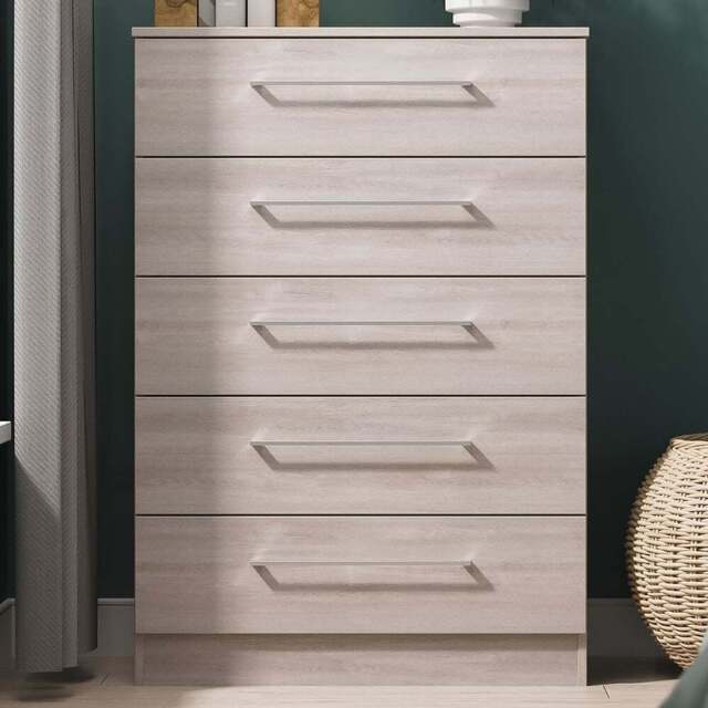 Crowndale Worcester 5 Drawer Grey Oak Chest of Drawers Ready Assembled - Wilko - image 1
