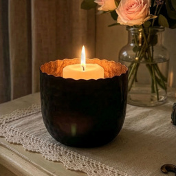Dibor Black and Copper Metal Hand Crafted Tea Light Holder - Size: 8 x 11 x 11cm - Wilko - thumbnail 3