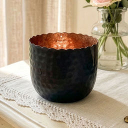 Dibor Black and Copper Metal Hand Crafted Tea Light Holder - Size: 8 x 11 x 11cm - Wilko - thumbnail 4