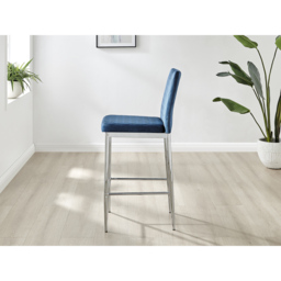 Furniturebox Modern Valera Navy Blue and Silver Velvet Bar Stool Set of 2 - Wilko - thumbnail 5