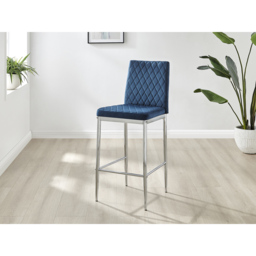Furniturebox Modern Valera Navy Blue and Silver Velvet Bar Stool Set of 2 - Wilko - thumbnail 3