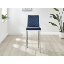 Furniturebox Modern Valera Navy Blue and Silver Velvet Bar Stool Set of 2 - Wilko - thumbnail 4