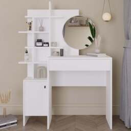 GFW Freyja Single Door Single Drawer White Dressing Table with Mirror - Size: 35 x 113 x 152cm - Wilko - thumbnail 1