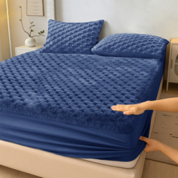 Velosso Double Navy Chunky Popcorn Fitted Sheet - Wilko - thumbnail 3