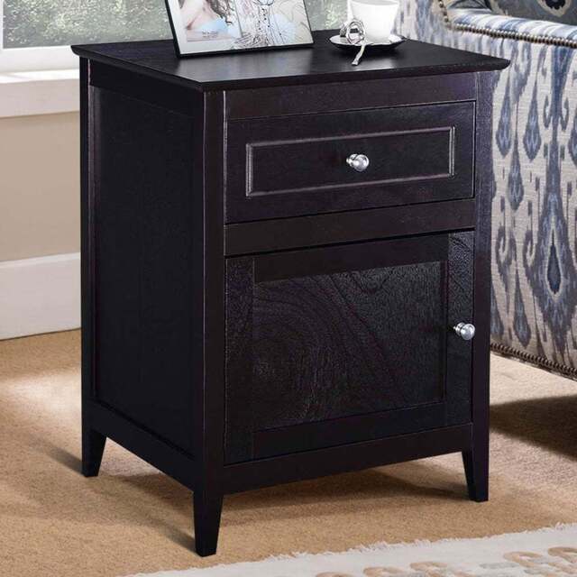 Costway Single Drawer Single Shelf Espresso Modern Nightstand - Brown - Wilko - image 1