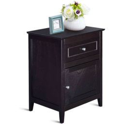 Costway Single Drawer Single Shelf Espresso Modern Nightstand - Brown - Wilko - thumbnail 3