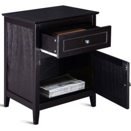 Costway Single Drawer Single Shelf Espresso Modern Nightstand - Brown - Wilko - thumbnail 5