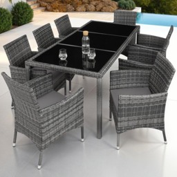 tectake Valencia 8 Seater Grey Dining Table Set with Cover - Wilko