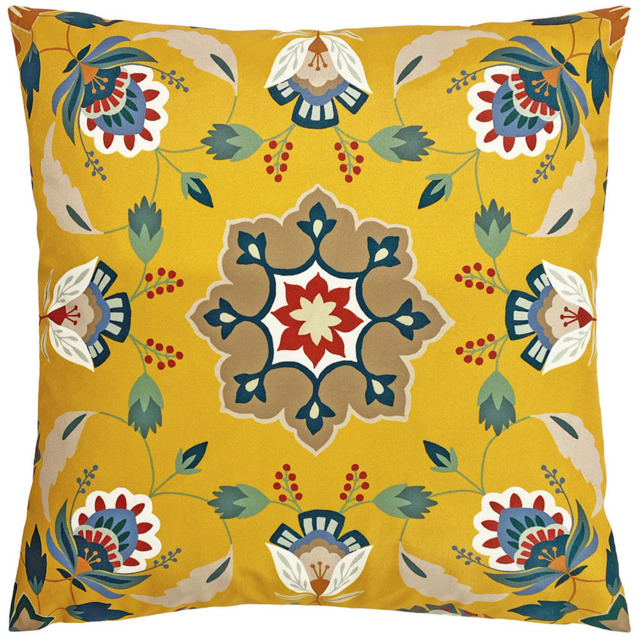 furn. Folk Flora Ochre Floral Outdoor Cushion - Size: 43 x 43cm - Yellow - Wilko - image 1