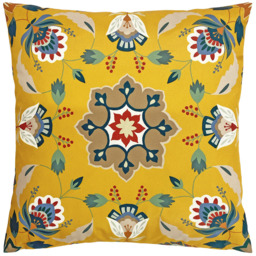 furn. Folk Flora Ochre Floral Outdoor Cushion - Size: 43 x 43cm - Yellow - Wilko - thumbnail 1