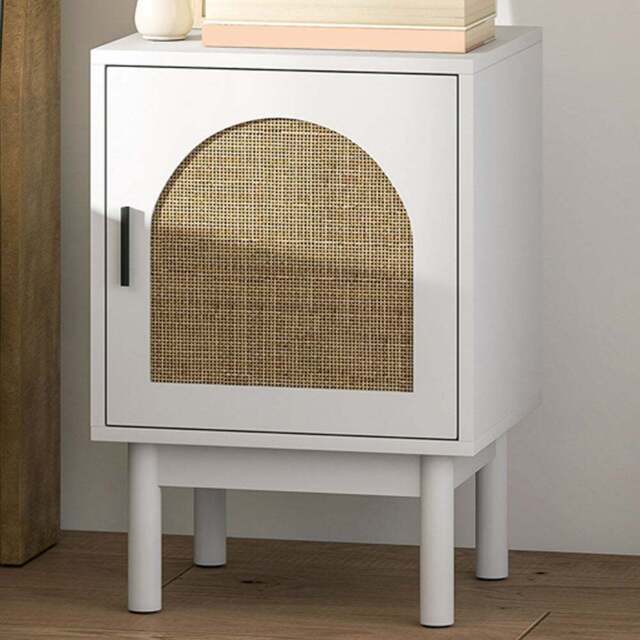 HOMCOM Boho Rattan Single Door White Bedside Table - Wilko - image 1