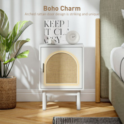 HOMCOM Boho Rattan Single Door White Bedside Table - Wilko - thumbnail 6