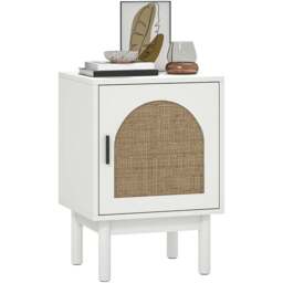 HOMCOM Boho Rattan Single Door White Bedside Table - Wilko - thumbnail 3