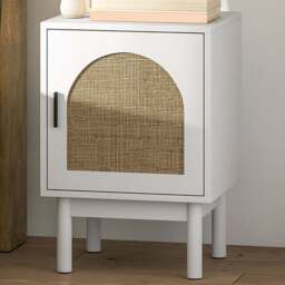 HOMCOM Boho Rattan Single Door White Bedside Table - Wilko - thumbnail 1
