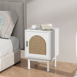 HOMCOM Boho Rattan Single Door White Bedside Table - Wilko - thumbnail 4