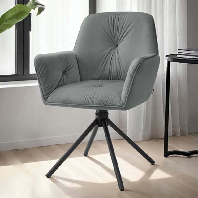 tectake Lenia Set of 6 Anthracite and Black Velvet Swivel Chair - Size: Single - Grey - Wilko - image 1