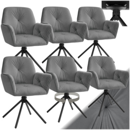 tectake Lenia Set of 6 Anthracite and Black Velvet Swivel Chair - Size: Single - Grey - Wilko - thumbnail 3