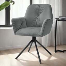 tectake Lenia Set of 6 Anthracite and Black Velvet Swivel Chair - Size: Single - Grey - Wilko