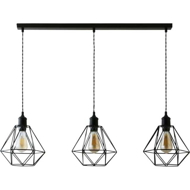 ValueLights Diablo Geometric 3 Drop Diner Bar Matte Black Ceiling LED Pendant Light - Size: 123.5 x 98 x 25cm - Wilko - image 1