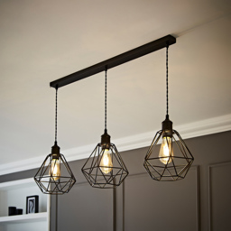 ValueLights Diablo Geometric 3 Drop Diner Bar Matte Black Ceiling LED Pendant Light - Size: 123.5 x 98 x 25cm - Wilko - thumbnail 3