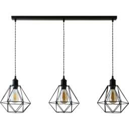 ValueLights Diablo Geometric 3 Drop Diner Bar Matte Black Ceiling LED Pendant Light - Size: 123.5 x 98 x 25cm - Wilko