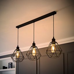 ValueLights Diablo Geometric 3 Drop Diner Bar Matte Black Ceiling LED Pendant Light - Size: 123.5 x 98 x 25cm - Wilko - thumbnail 7