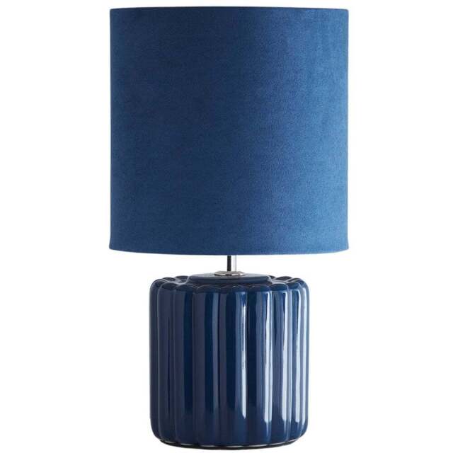 Kliving Zoe Blue Velvet Shade Ceramic Table Lamp - Size: 33 x 18 x 18cm - Wilko - image 1