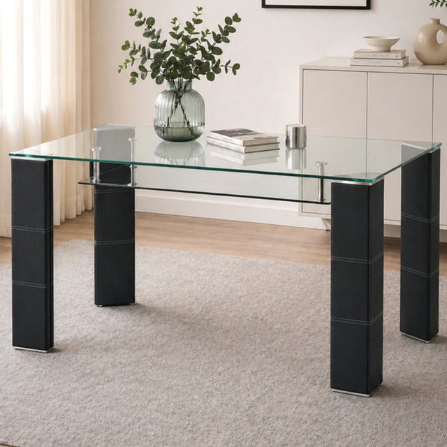 Julian Bowen Greenwich 6 Seater Glass Dining Table - Black - Wilko - image 1