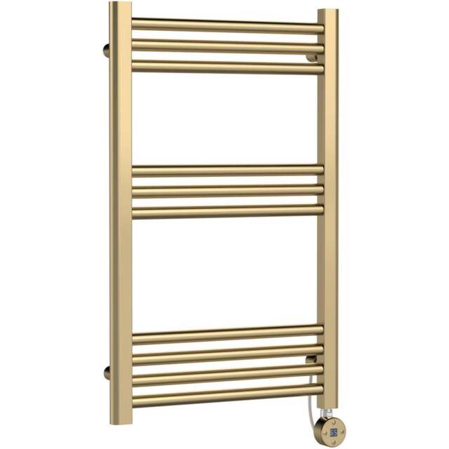 nuie Hudson Reed Brushed Brass Electric Round Tube Towel Rail 800 x 500mm - Size: 8 x 5 x 0.3cm - Gold - Wilko - image 1