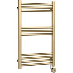 nuie Hudson Reed Brushed Brass Electric Round Tube Towel Rail 800 x 500mm - Size: 8 x 5 x 0.3cm - Gold - Wilko
