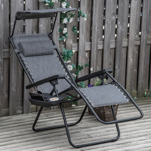 Outsunny Grey Zero Gravity Foldable Garden Recliner Chair with Canopy - Size: 1 Seater - Wilko - image 1