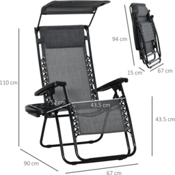 Outsunny Grey Zero Gravity Foldable Garden Recliner Chair with Canopy - Size: 1 Seater - Wilko - thumbnail 4