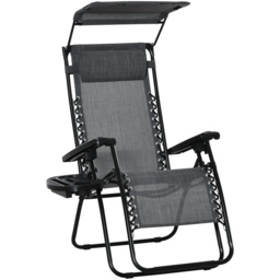 Outsunny Grey Zero Gravity Foldable Garden Recliner Chair with Canopy - Size: 1 Seater - Wilko - thumbnail 3