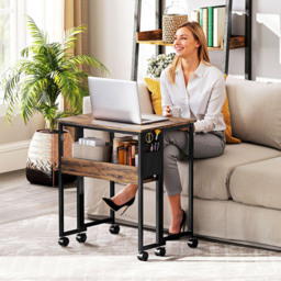 HOMCOM Single Shelf Foldable Computer Desk with Wheels and Side Bag Rustic Brown - Size: 75 x 50 x 63cm - Wilko - thumbnail 4