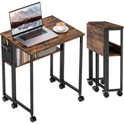 HOMCOM Single Shelf Foldable Computer Desk with Wheels and Side Bag Rustic Brown - Size: 75 x 50 x 63cm - Wilko - thumbnail 3