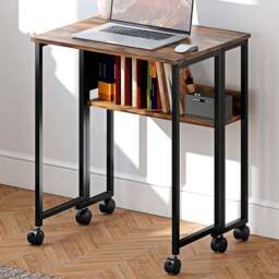 HOMCOM Single Shelf Foldable Computer Desk with Wheels and Side Bag Rustic Brown - Size: 75 x 50 x 63cm - Wilko - thumbnail 1