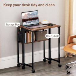 HOMCOM Single Shelf Foldable Computer Desk with Wheels and Side Bag Rustic Brown - Size: 75 x 50 x 63cm - Wilko - thumbnail 6